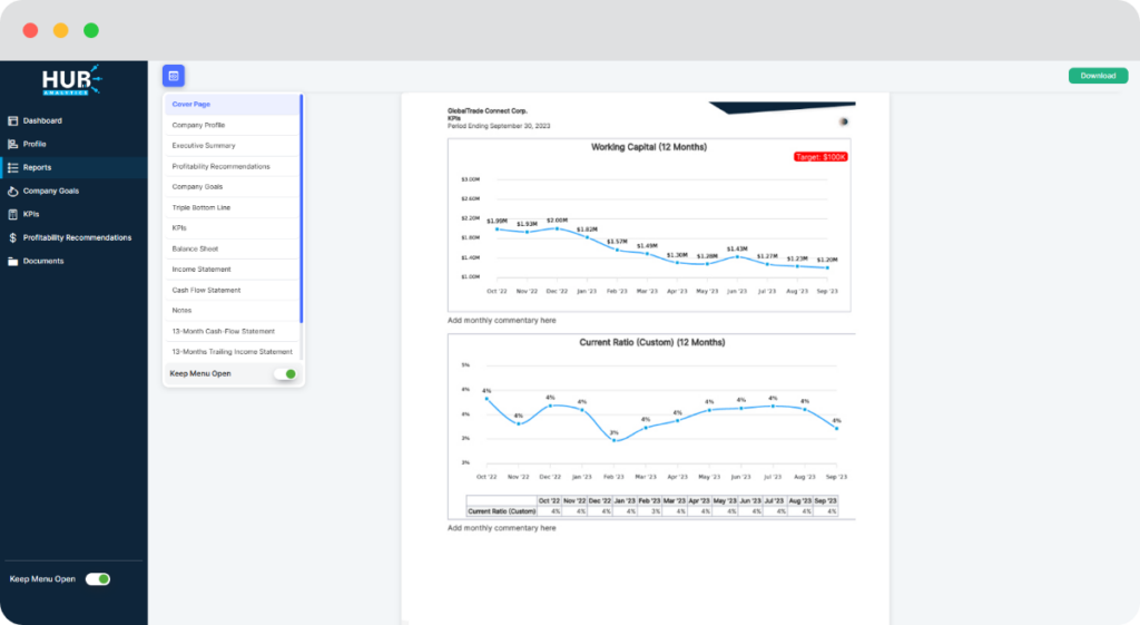 HUB Analytics product screenshot