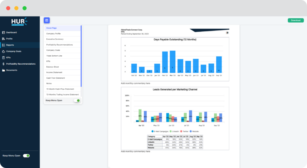 HUB Analytics product screenshot